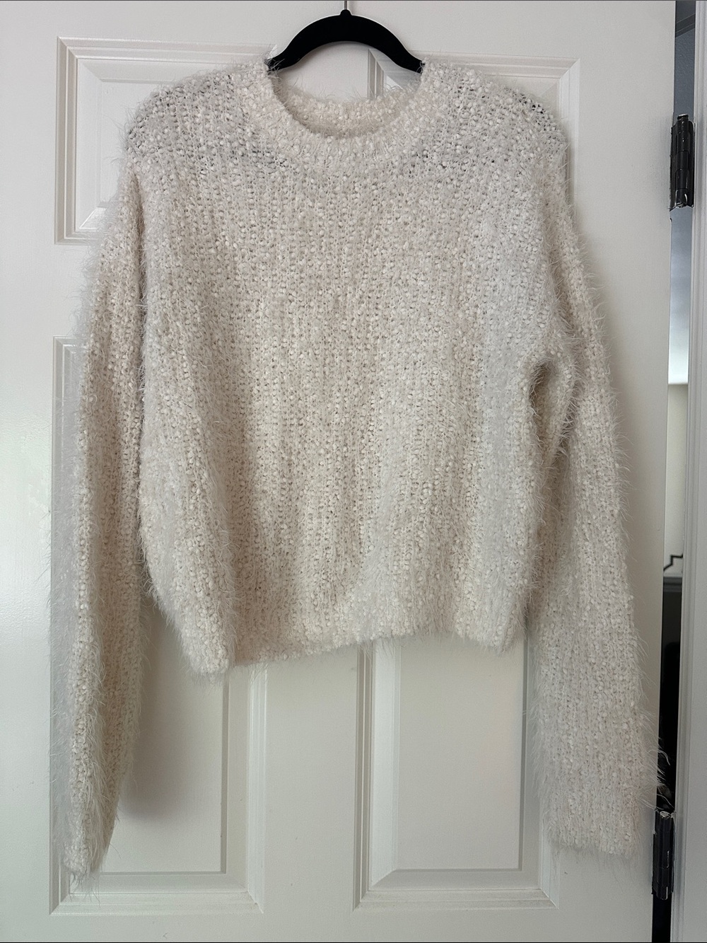 SO Cream Fuzzy Crewneck Sweater